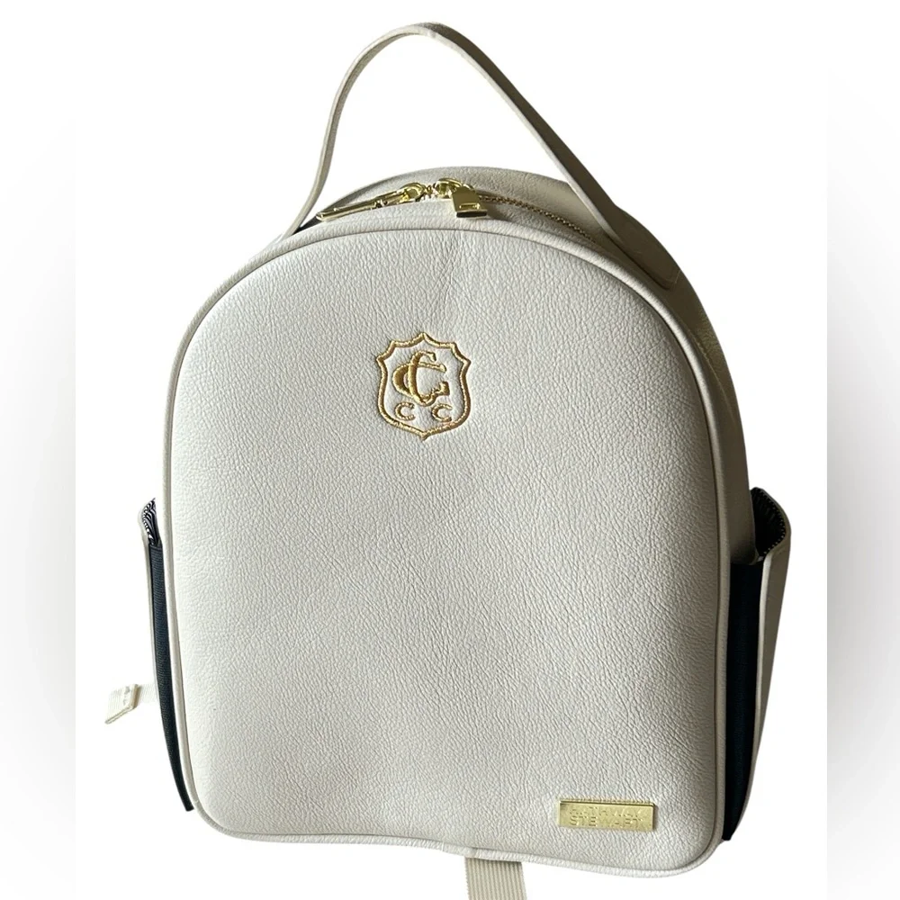 HATHWAY STEWART Elegant Golf & Leisure Backpack Neutral Cream Gold Hardware NWOT